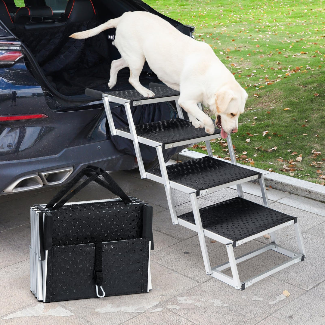Uross Hunderampe Auto 4 Stufen, Hundetreppe Auto, Hunderampe Auto Klappbar tragbare Haustier Rampe T