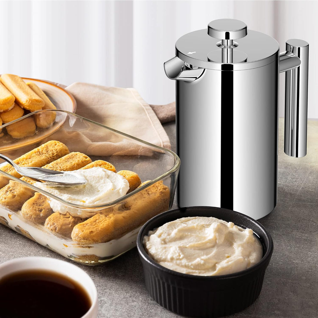 Kaffeebereiter French Press 0,6 Liter, 3 Tassen Doppelwandige Edelstahl Kaffeezubereiter Thermo,600m