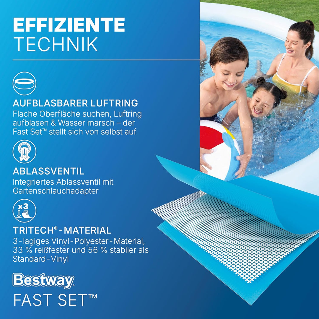 Bestway Fast Set Aufstellpool-Set mit Filterpumpe Ø 305 x 76 cm, blau, rund