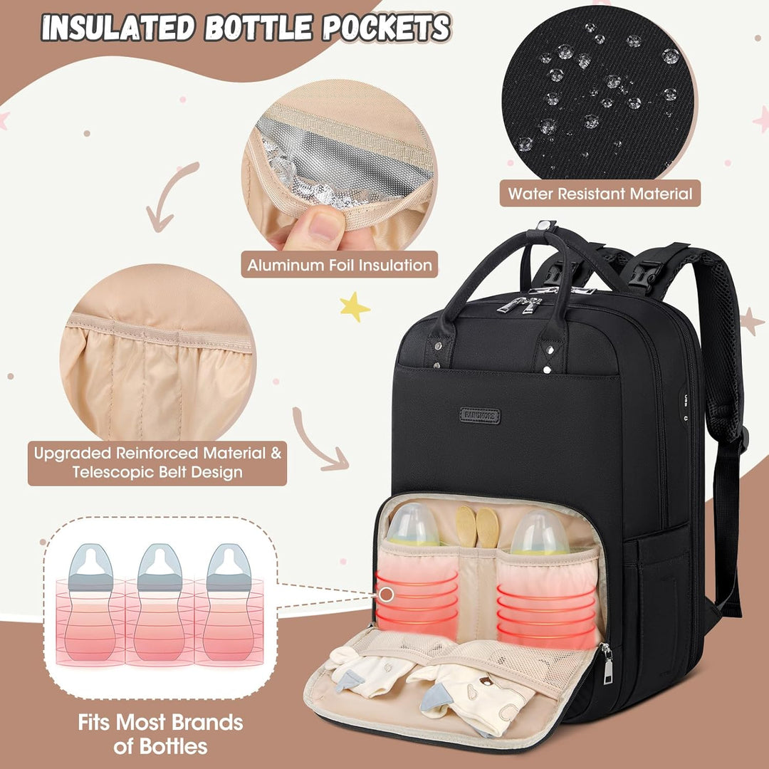 RAINSMORE Wickelrucksack Baby Wickeltasche Rucksack mit Wickelunterlage Unterwegs Gross Diaper Bag M