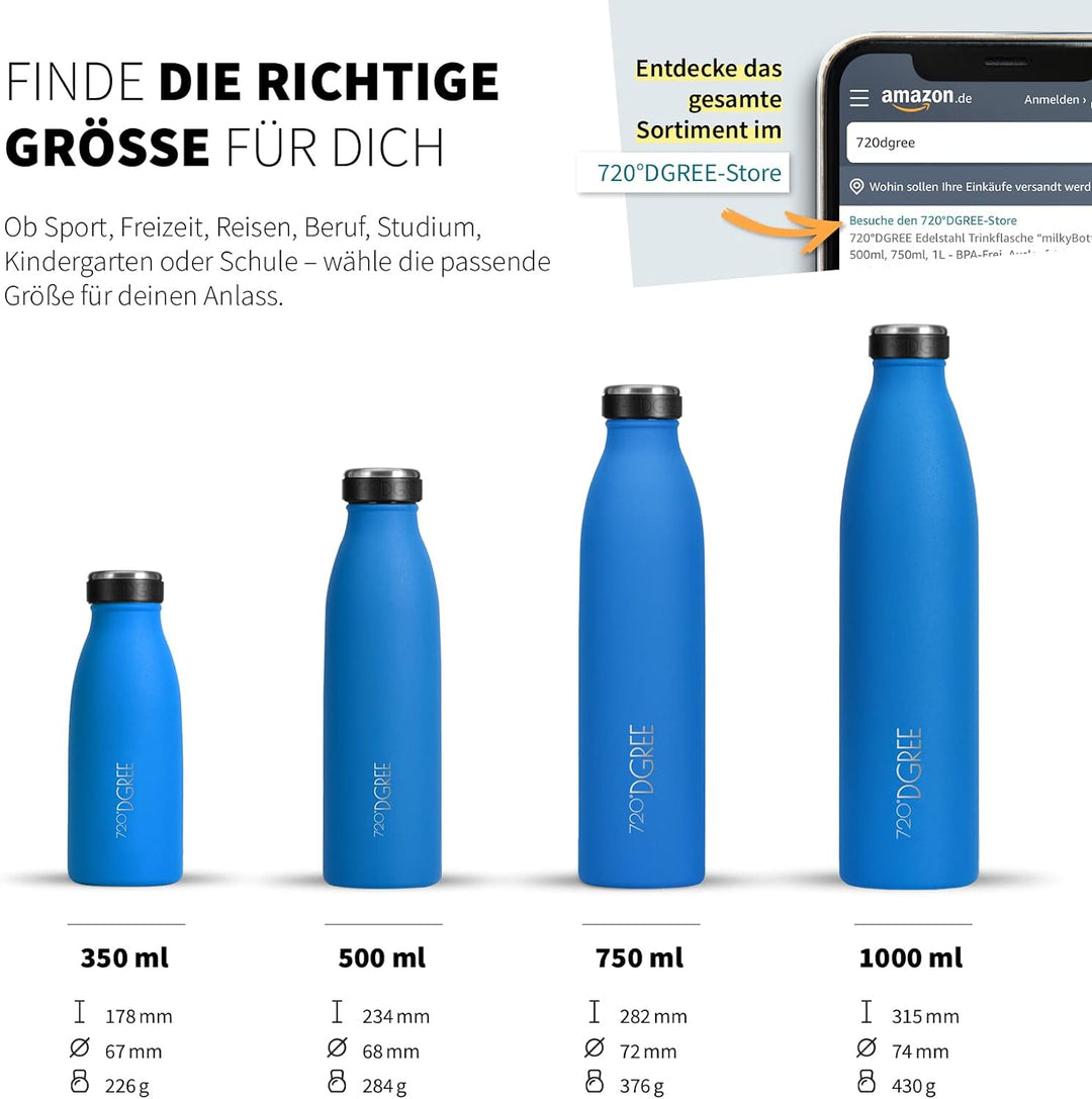 720°DGREE Edelstahl Trinkflasche “milkyBottle” - 750ml - BPA-Frei, Auslaufsicher, Kohlensäure geeign