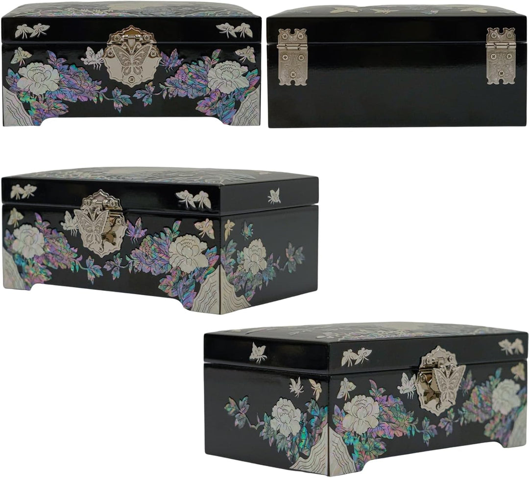 February Mountain Grosse Schmuck-Organizer-Box mit Spiegel, Perlmutt, luxuriöses Geschenk für Frauen