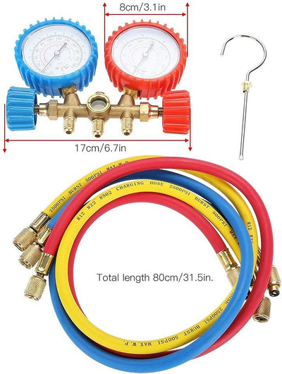 KIMISS Kältemittel Klimatisierung Werkzeuge AC Diagnose Manometer Set mit Schlauch und Haken