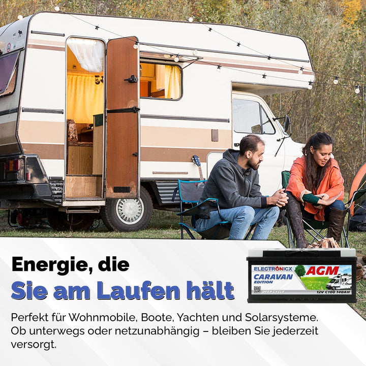 Electronicx AGM Caravan Batterie 140Ah 12V Versorgungsbatterie Deep Cycle Wohnmobil Batterie 140 Ah