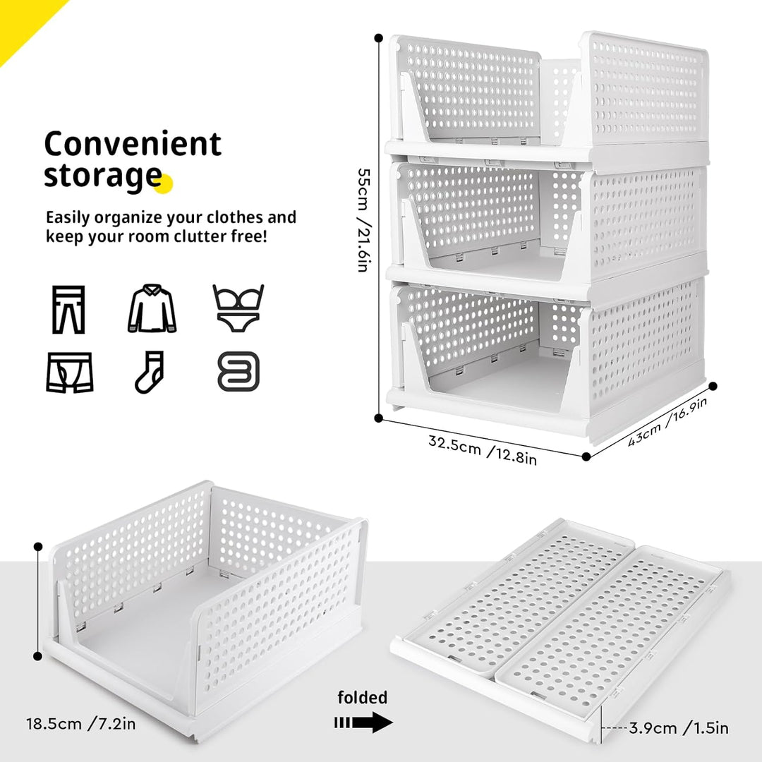 SWAWIS 5Pcs Stapelbare Kleiderschrank Aufbewahrungsbox, Faltbare Plastik Lagerkisten Schublade, Orga