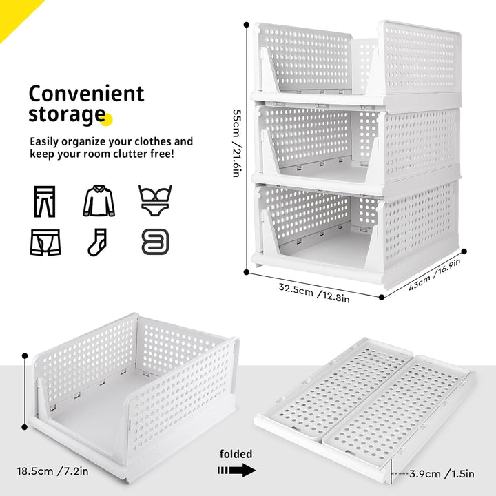 SWAWIS 5Pcs Stapelbare Kleiderschrank Aufbewahrungsbox, Faltbare Plastik Lagerkisten Schublade, Orga