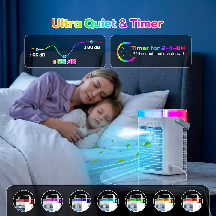 Tragbares Klimagerät, 3-in-1 Verdunstungskühler mit 3 Geschwindigkeiten &amp; 2 Nebelmodi, 1000ml Mini K