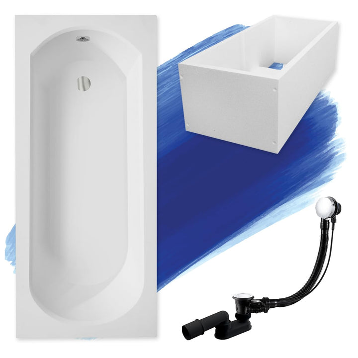 BADLAND Badewanne Original Weiss Acryl Wanne Rechteck INTRICA 160x75 KOMPLETTSET SET mit Premium Wan