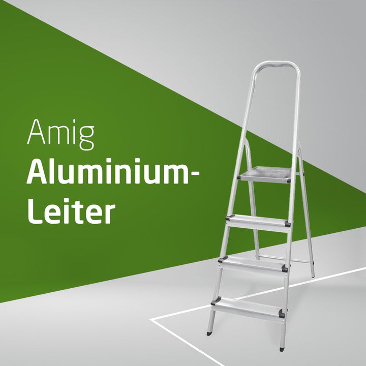 Amig - Klappbare Leiter mit 4 Stufen - Hergestellt aus Aluminium - Masse der kleinen Stufen: 28 cm x
