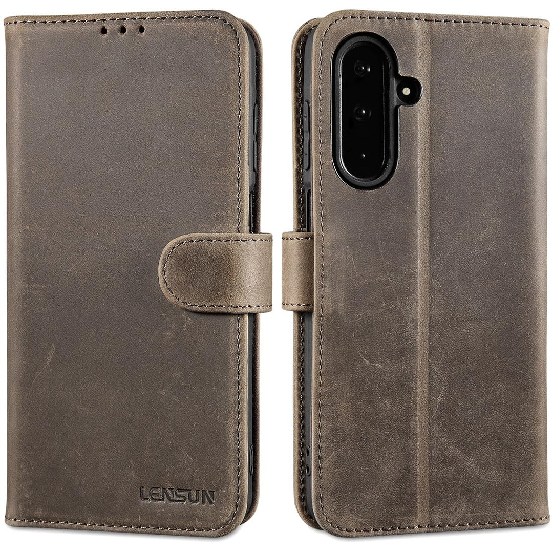 LENSUN Handyhülle für Samsung Galaxy A17 Echtleder, Lederhülle Bookstyle Klappbar Hülle [RFID Karten