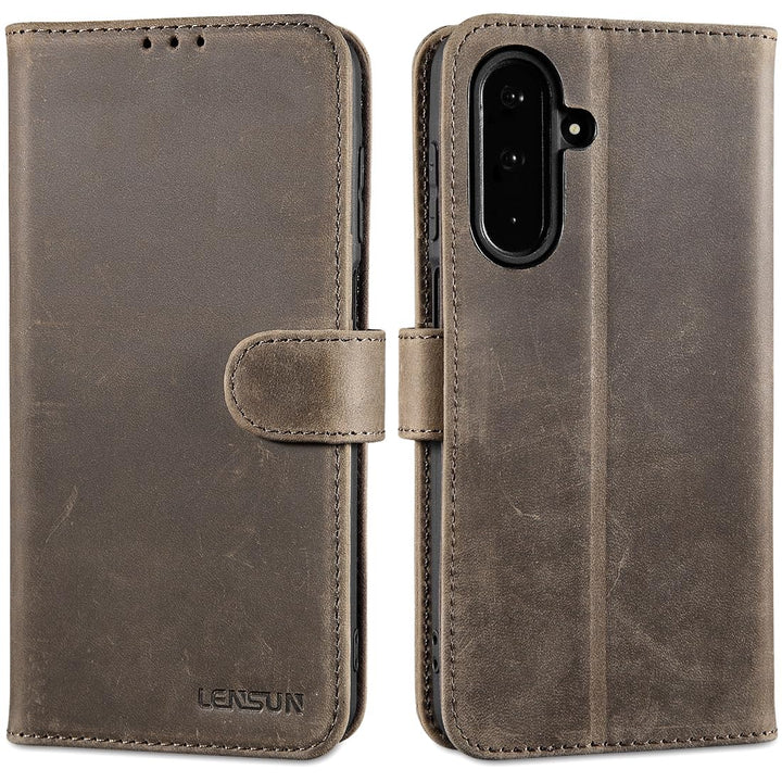 LENSUN Handyhülle für Samsung Galaxy A17 Echtleder, Lederhülle Bookstyle Klappbar Hülle [RFID Karten