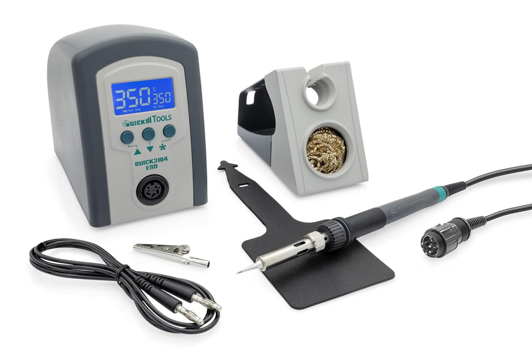 Quick 3104 Digital Regelbare ESD Lötstation inkl. Lötkolben mit 2 mm Lötspitze und Zubehör - 100°- 4
