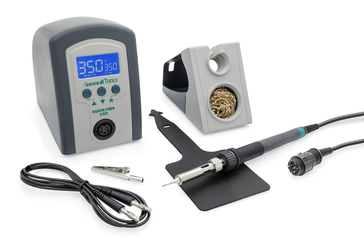 Quick 3104 Digital Regelbare ESD Lötstation inkl. Lötkolben mit 2 mm Lötspitze und Zubehör - 100°- 4