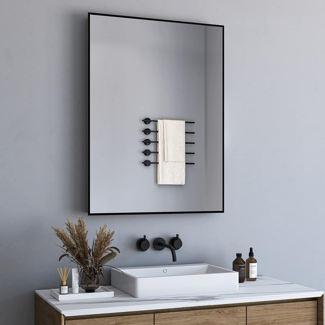 BD-Baode Spiegel Schwarz 80x60cm Rechteckiger Metallrahmen Badspiegel Wandspiegel für Badezimmer Woh