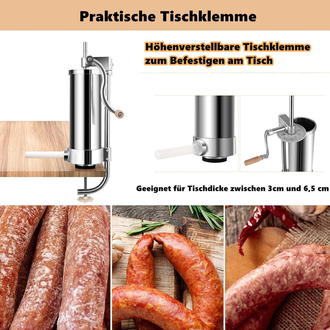 RELAX4LIFE Würstfüller manuell, Wurstspritze inkl. 6 Füllrohre, Wurstfüllmaschine aus Edelstahl & Al