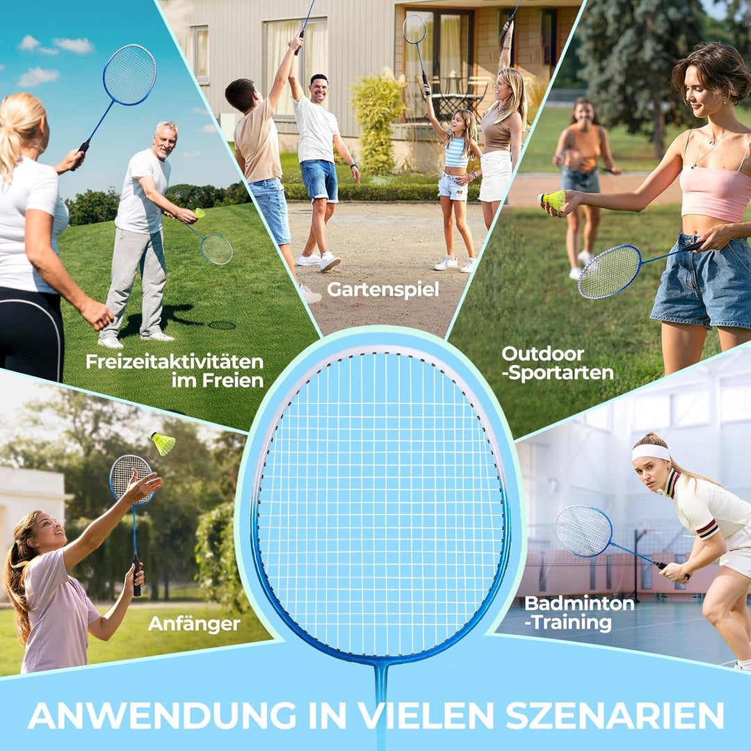 HIRALIY Badminton Schläger für Spiele im Freien, leichtes Federball 4er-Set für Kinder & Erwachsene