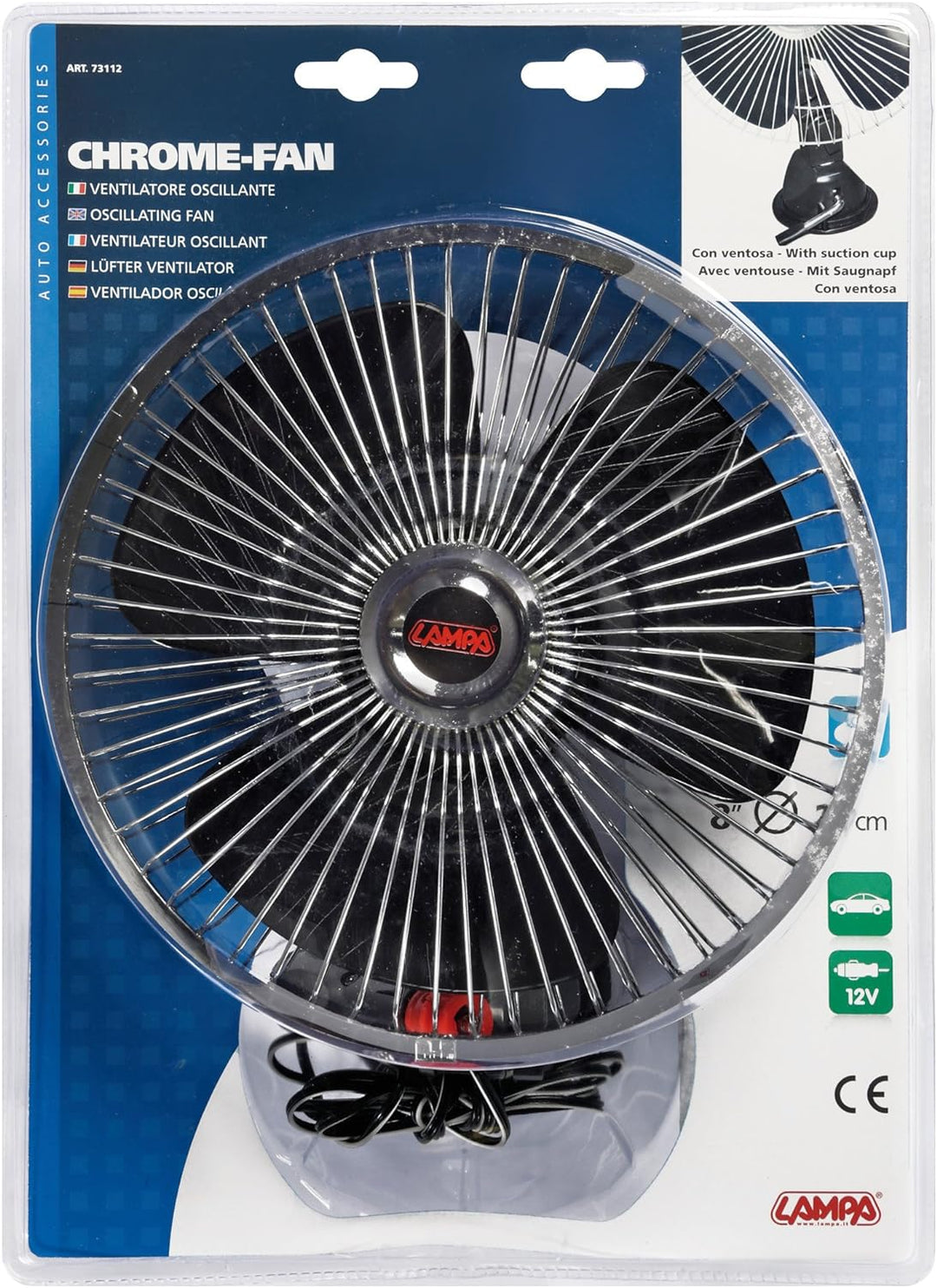 Lampa 73112 Chrom Ventilator mit Saugnapf, 12 V