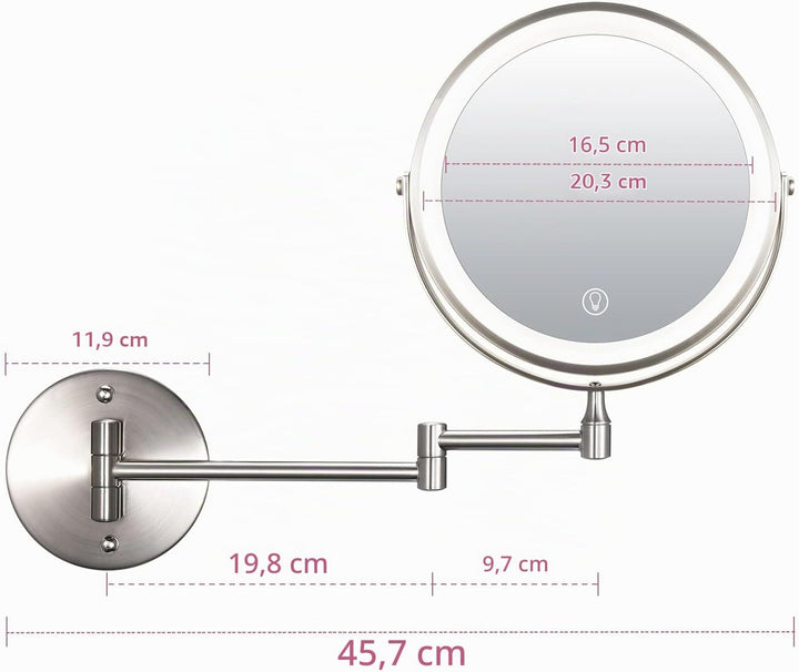 Wiederaufladbar Kosmetikspiegel mit 1X/10X Vergrösserung LED Beleuchtung, Dimmbarer Rasierspiegel 3