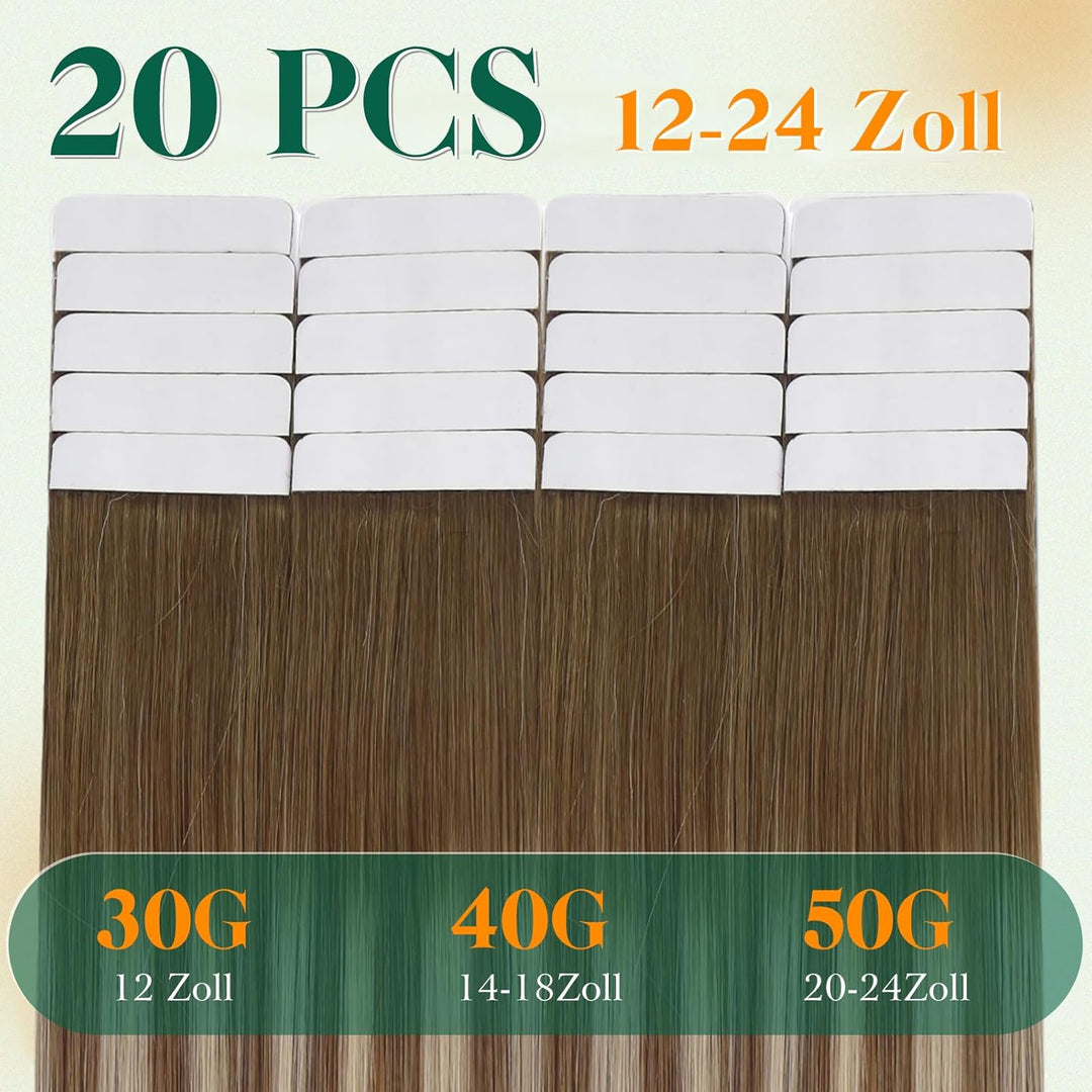 Easyouth Tape in Extensions Echthaar Braun Tape in Haarverlangerung Remy Tape Extension Echthaar Bal