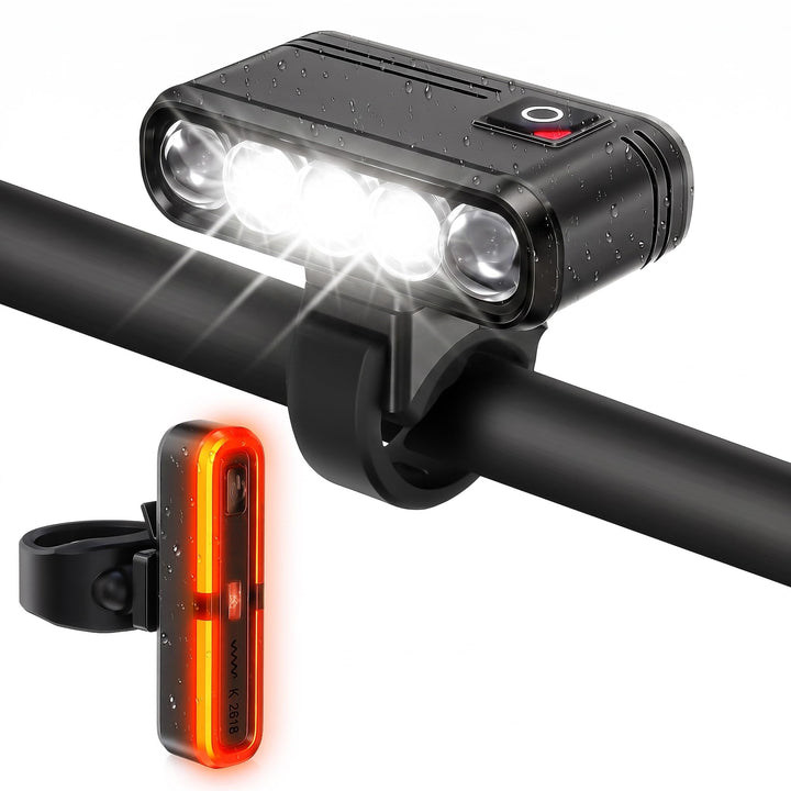 Fahrradlicht Set mit Halterung für GoPro/Fahrradcomputer, StVZO Zulassung, USB-C Wiederaufladbare Bl