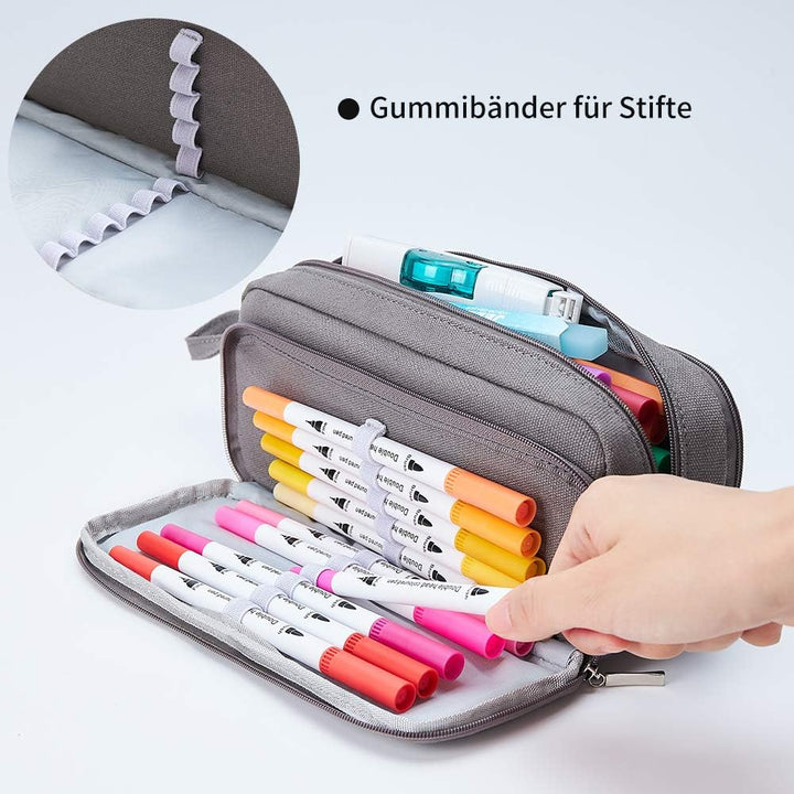 KALIDI Federmäppchen mit 3 Fächer Grosse Kapazität Mäppchen Federtasche Stiftetasche Pencil Case Ble