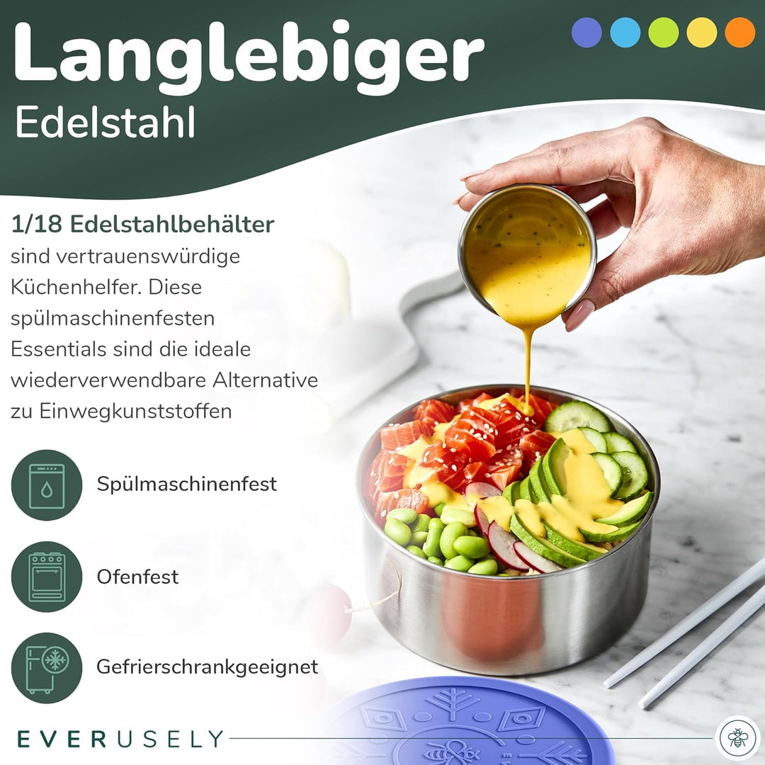 Everusely - Edelstahlbehälter mit Deckel - 5er-Set, Sommerkollektion - Auslaufsichere Edelstahl-Lebe