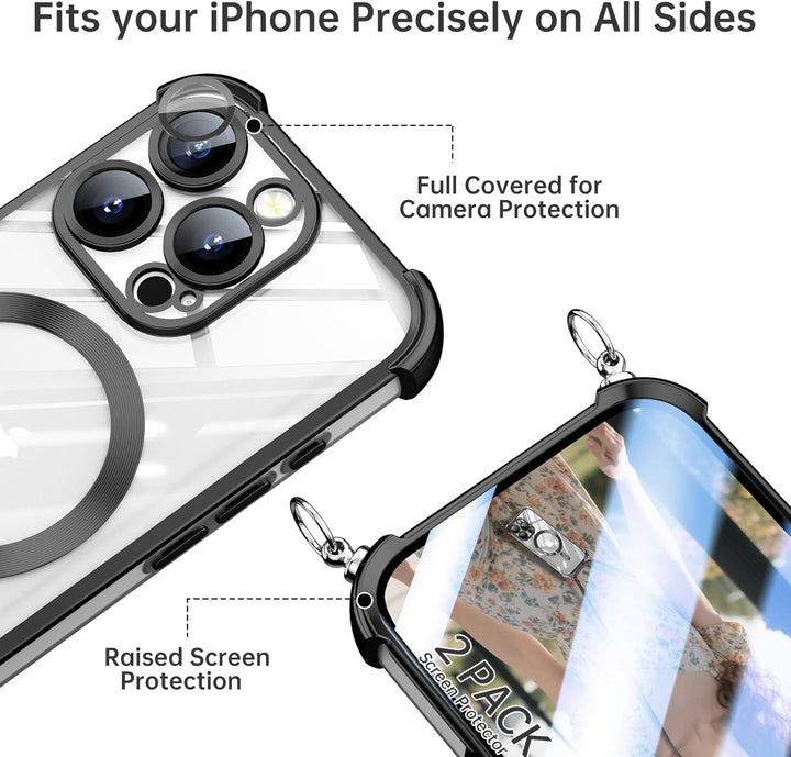 GOODVISH Handykette für iPhone 15 Pro Hülle mit Band, mit 2 Stück Schutzfolie, Necklace Handyhülle m