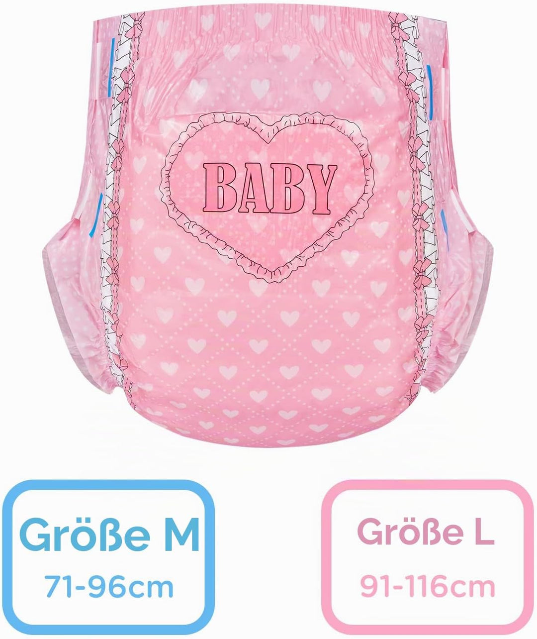 LittleForBig Erwachsenen Gedruckten Windeln 10 Stück - Blushing Baby (Large 36"-46") Rosa L, Rosa L