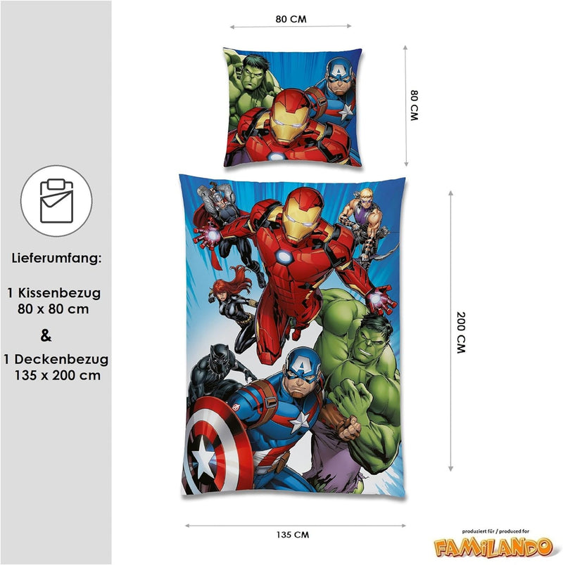 Marvel Avengers Bettwäsche zum Wenden · Comic Style · Set 135x200cm + 80x80cm · 100% Baumwolle mit R