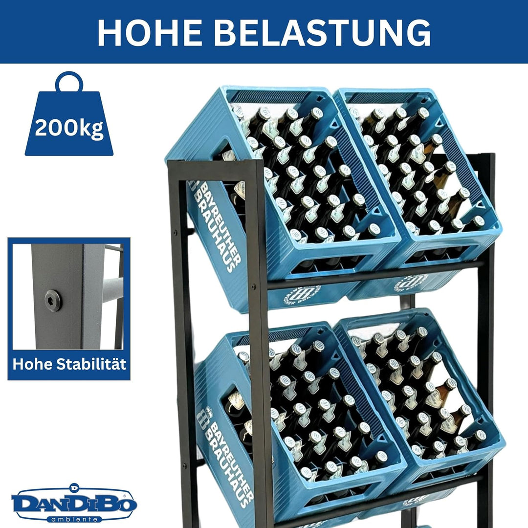 DanDiBo Getränkekistenregal 6 Kisten Schwarz Metall Stehend 96563 Getränkekistenhalter 71 cm Obstkis