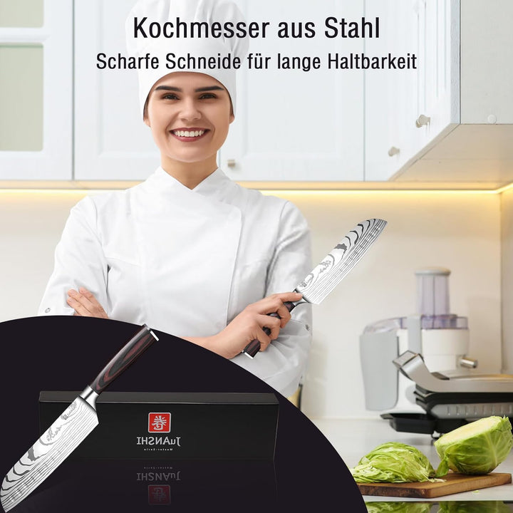 JUANSHI® Professional Kochmesser Santokumesser Japanisches Messer Küchenmesser Sushi Messer Scharfes