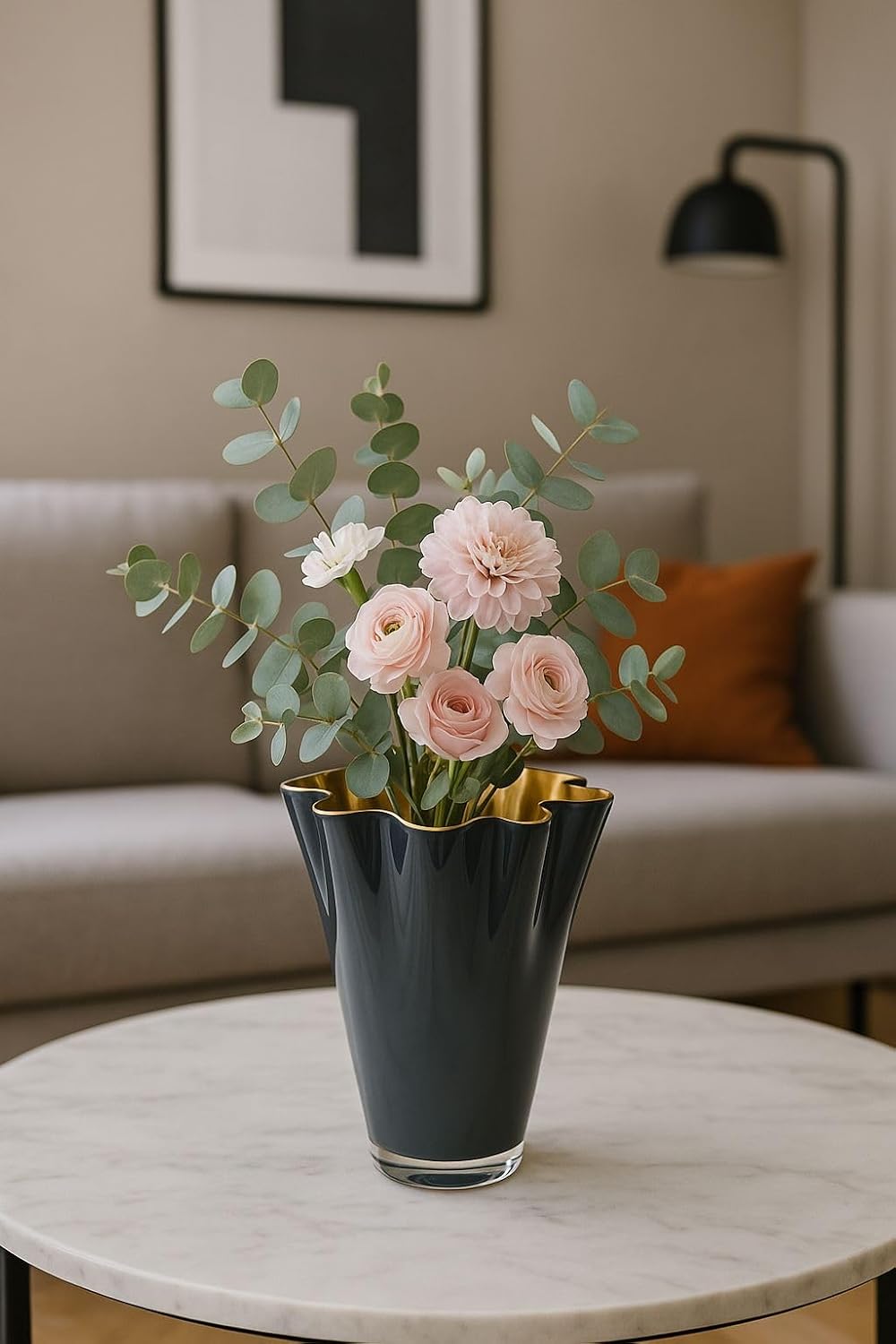 SIGNATURE HOME COLLECTION Glasvase Gold grau Blumenvase mundgeblasen 21 x 21 x 30 cm, CO-17-RG-LM 21