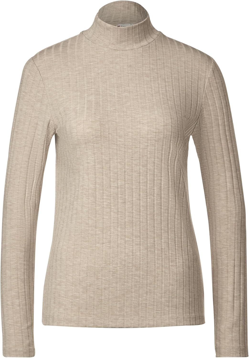 STREET ONE Damen A320679 Langarmshirt Gerippt (1er Pack) 40 Spring Sand Melange, 40 Spring Sand Mela