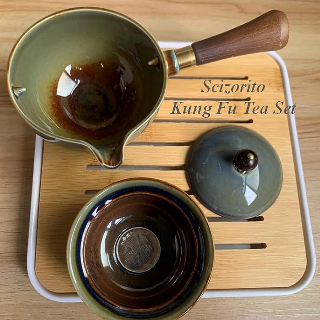 Keramik Portable Travel Tee Set, chinesischer Kungfu Tee Set mit 360-Rotation Teekanne und Infuser,