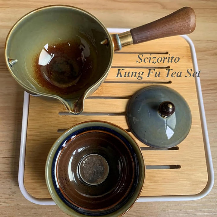 Keramik Portable Travel Tee Set, chinesischer Kungfu Tee Set mit 360-Rotation Teekanne und Infuser,