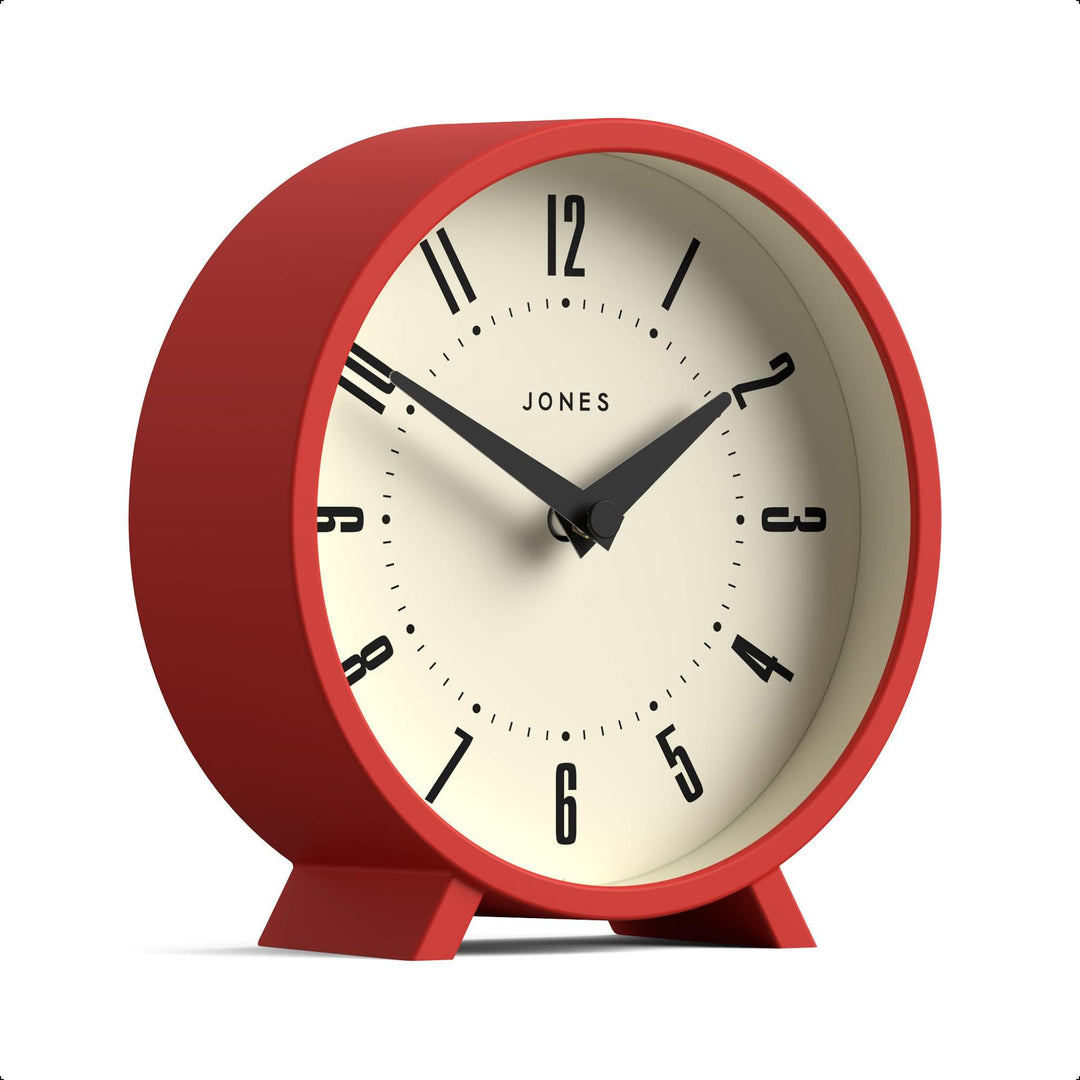JONES CLOCKS® Venus schreibtischuhr | Modernes rundes Design | Rot | Stilvoller retrolook für Regal,