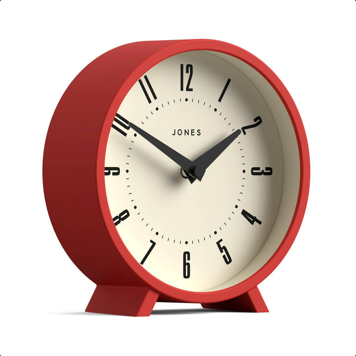 JONES CLOCKS® Venus schreibtischuhr | Modernes rundes Design | Rot | Stilvoller retrolook für Regal,