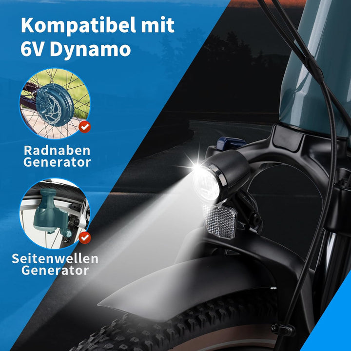 E-Bike LED Fahrradlicht Dynamo Vorne mit Tagfahrlicht, Standlichtfunktion, 40 LUX StVZO Zugelassen D