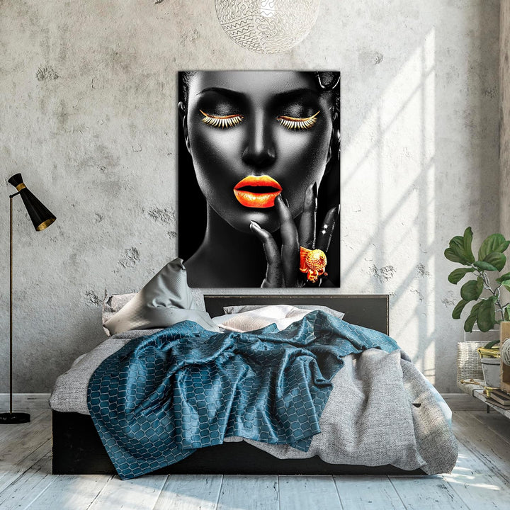 wandmotiv24 Sinnliches Leinwandbild, Grösse 100x75cm, Hochformat, Gesicht Einer Frau, Fotografie, Go