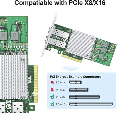 10Gtek® 10Gb PCI-E NIC Netzwerkkarte, mit Broadcom BCM57810S Chipset, Dual SFP+ Port, PCI Express Et