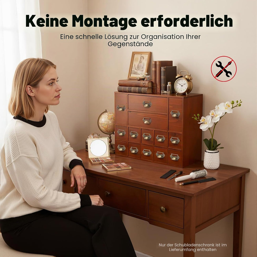 Mini Kommode mit 14 Schubladen Vintage Schubladenschrank Holz-Apothekerschrank für den Tisch geeigne