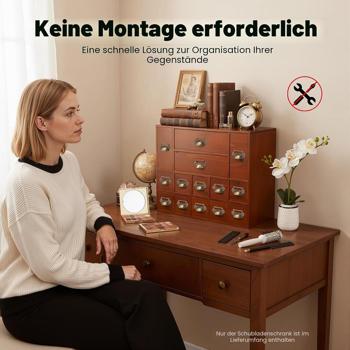Mini Kommode mit 14 Schubladen Vintage Schubladenschrank Holz-Apothekerschrank für den Tisch geeigne