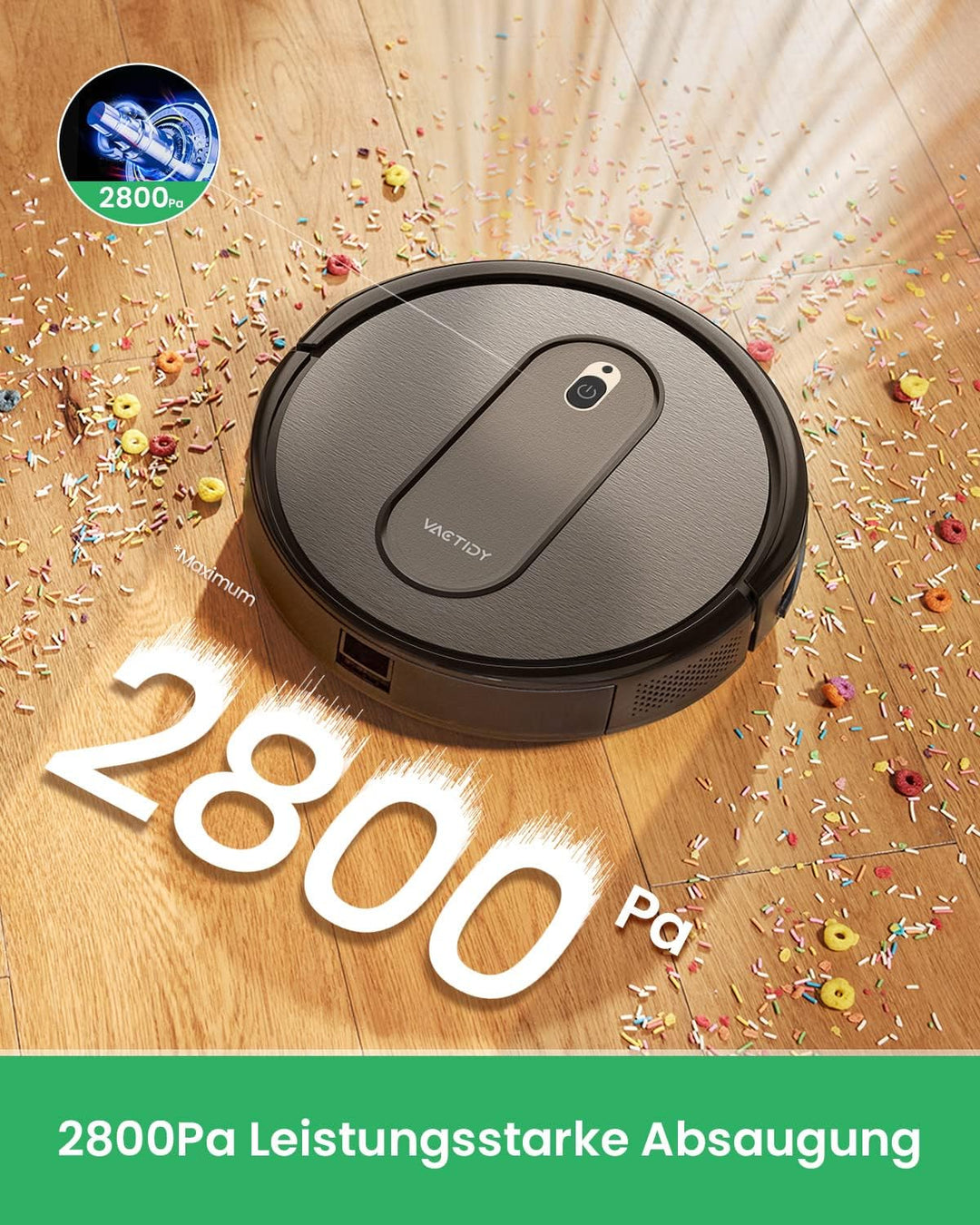 Vactidy Nimbel T6 Saugroboter mit 2800 Pa Saugkraft,120 Min Laufzeit,Staubsauger Roboter mit Alexa&G