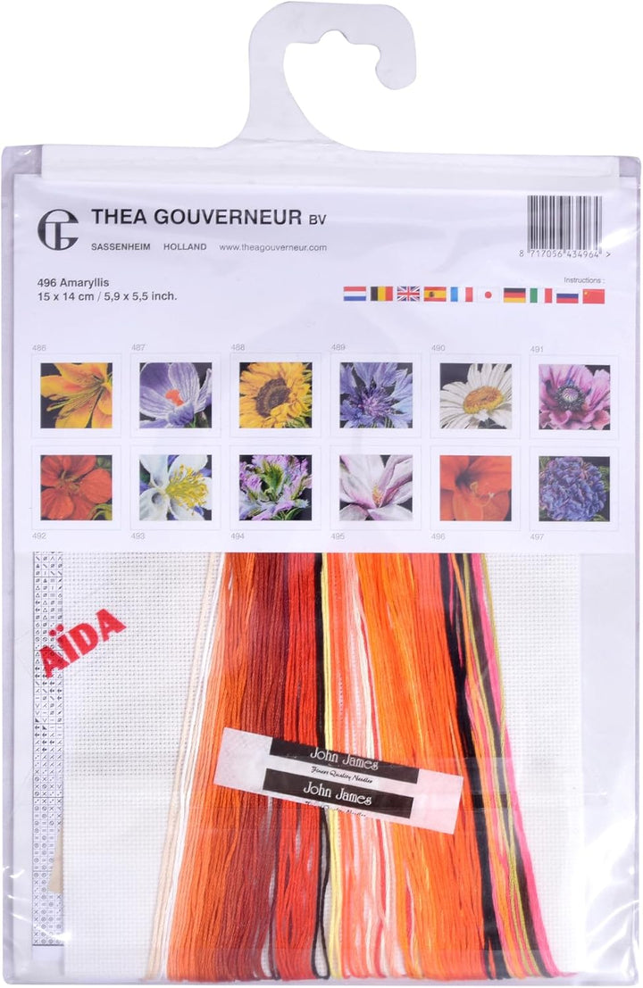 Thea Gouverneur - Kreuzstich-Set - Amaryllis Aida - Aida - 18 Count - Für Erwachsene - 496A 496A Whi