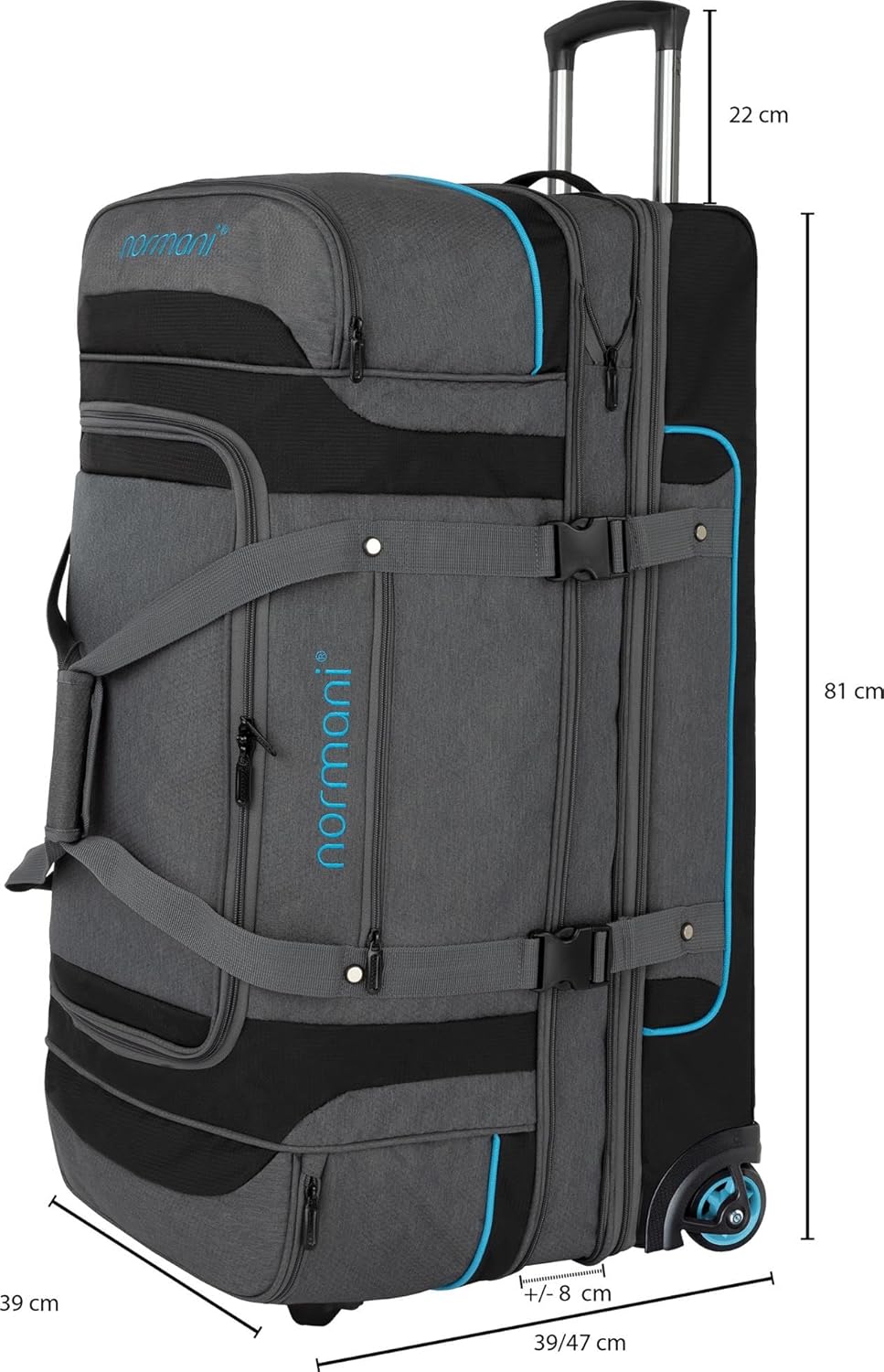 normani Reisetasche 2-Rad Trolley Weichgepäck Reisetasche mit Rollen und 6 Fächern - erweiterbarer R