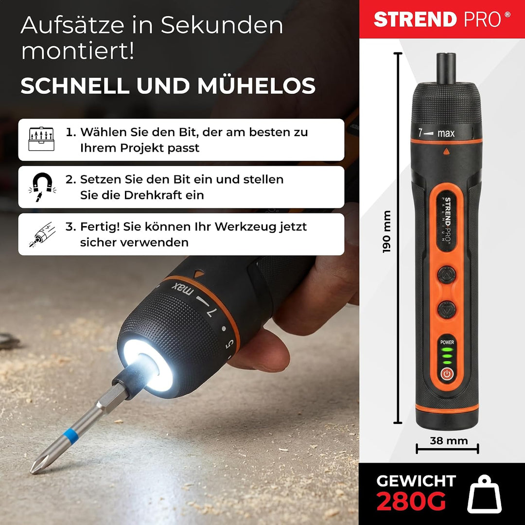 STREND PRO Akkuschrauber klein | Mini Akkuschrauber Set 31-teilig im Koffer | elektrischer Schrauben