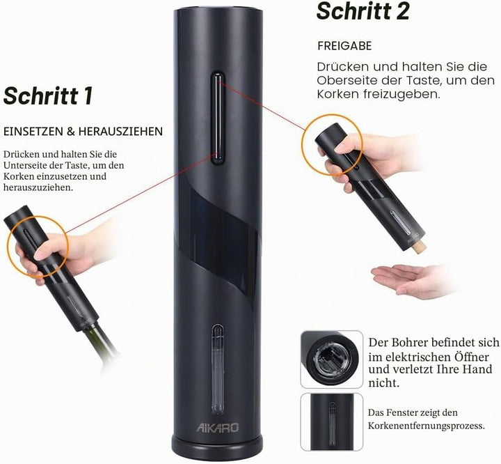 AIKARO - Elektrischer Weinflaschenöffner Automatischer Elektrokorkenzieher, Wiederaufladbar Recharge