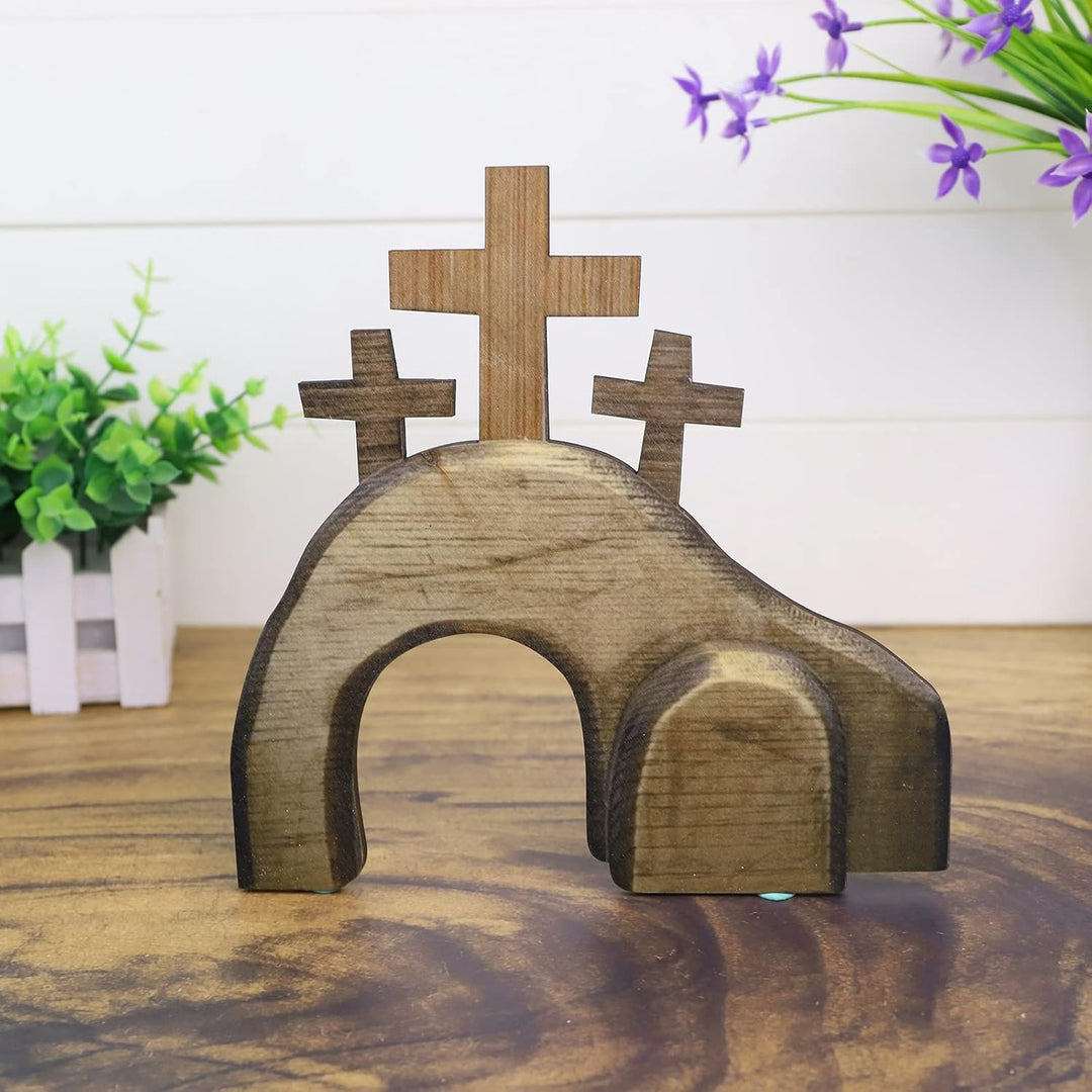 Ostern Auferstehungs Szenen Set Osterkrippe, Ostergrab Set aus Holz, Osterdeko Jesus Krippe Statuen