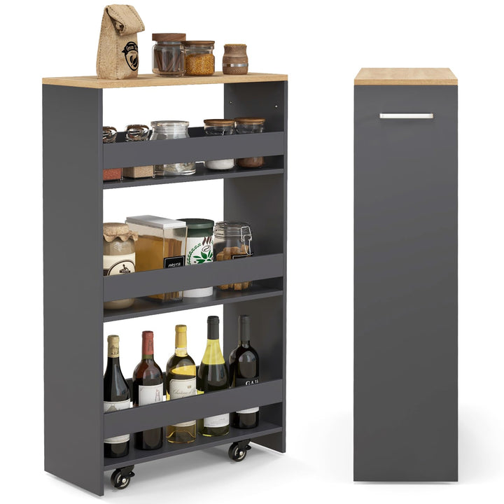 FANTASK Nischenregal 20 cm Breit, 47,5 x 20 x 80,5 cm, schmal Küchenregal mit Griff & Geländern, Bad