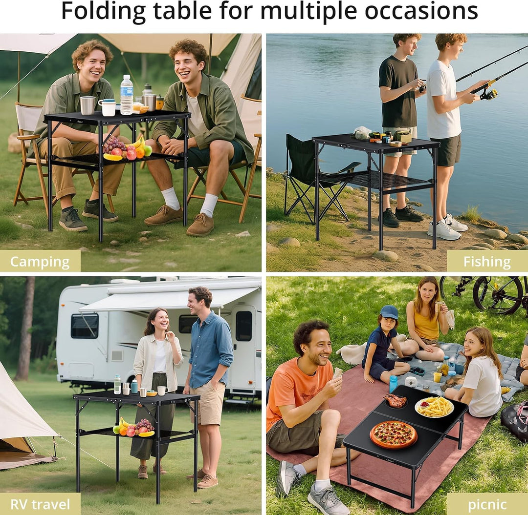 Anbte Campingtisch Klappbar 90x60x74.7cm(LxBxH) Aluminium Rahmen mit 2 Höhen Verstellbar Koffertisch
